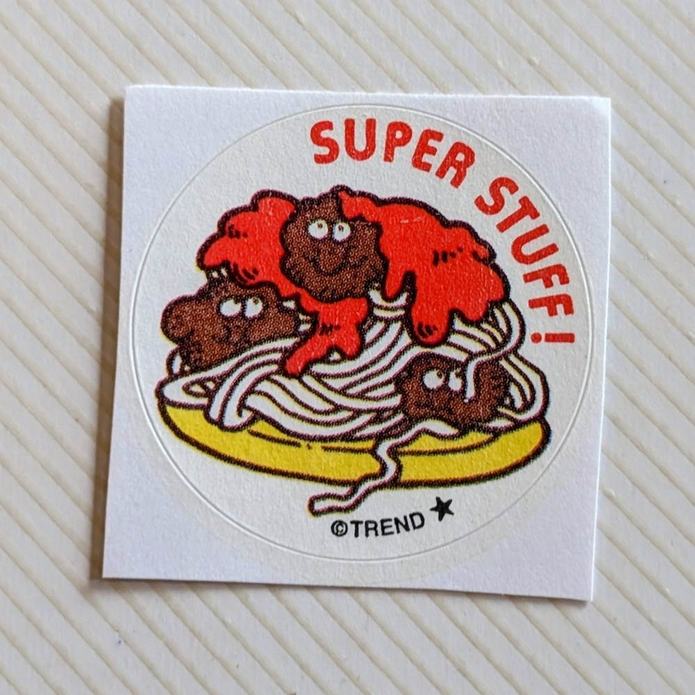 10/$25 Spaghetti "Super Stuff" Scratch & Sniff Retro Sticker